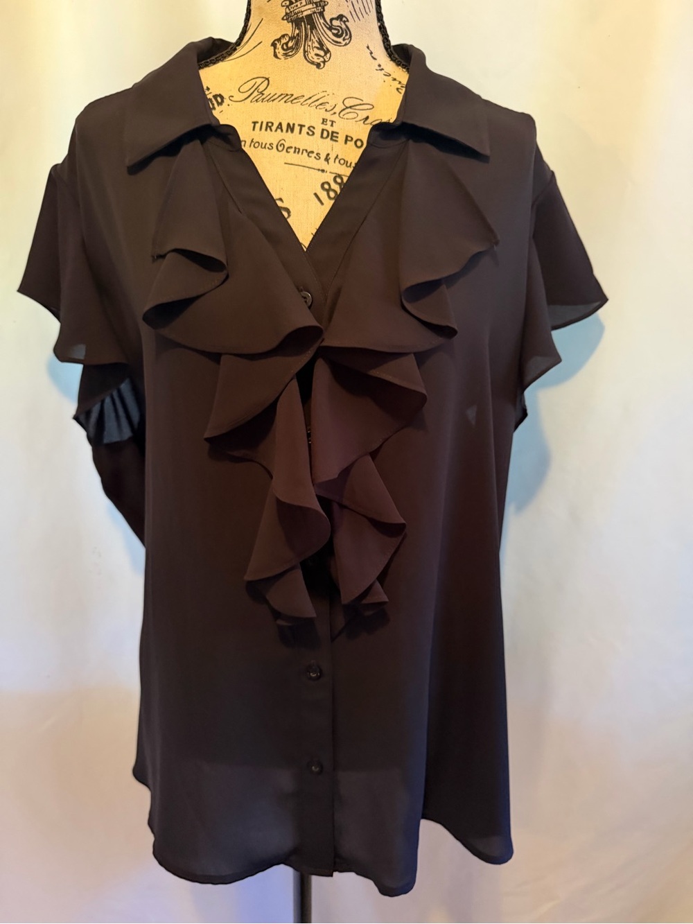 Calvin Klein Dark Brown Ruffle Front Blouse